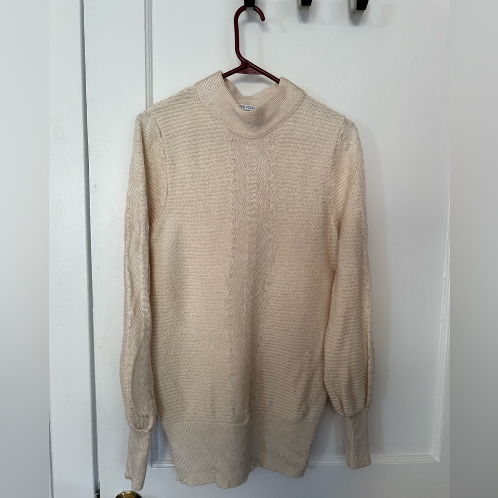 Women’s The Fold London Cream Rayon Blend Mock Neck Cream Tunic Sweater Size S